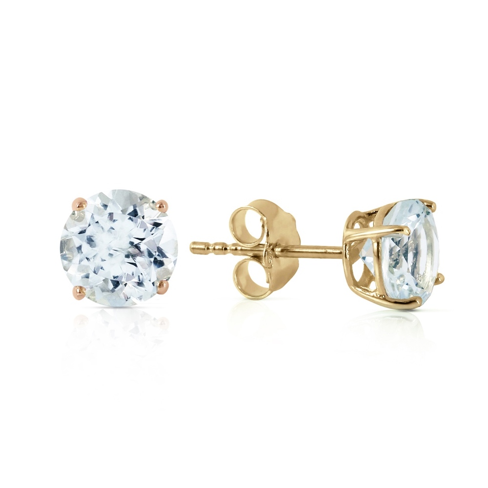 GOLD STUD EARRINGS WITH NATURAL AQUAMARINES - Picture 1 of 5